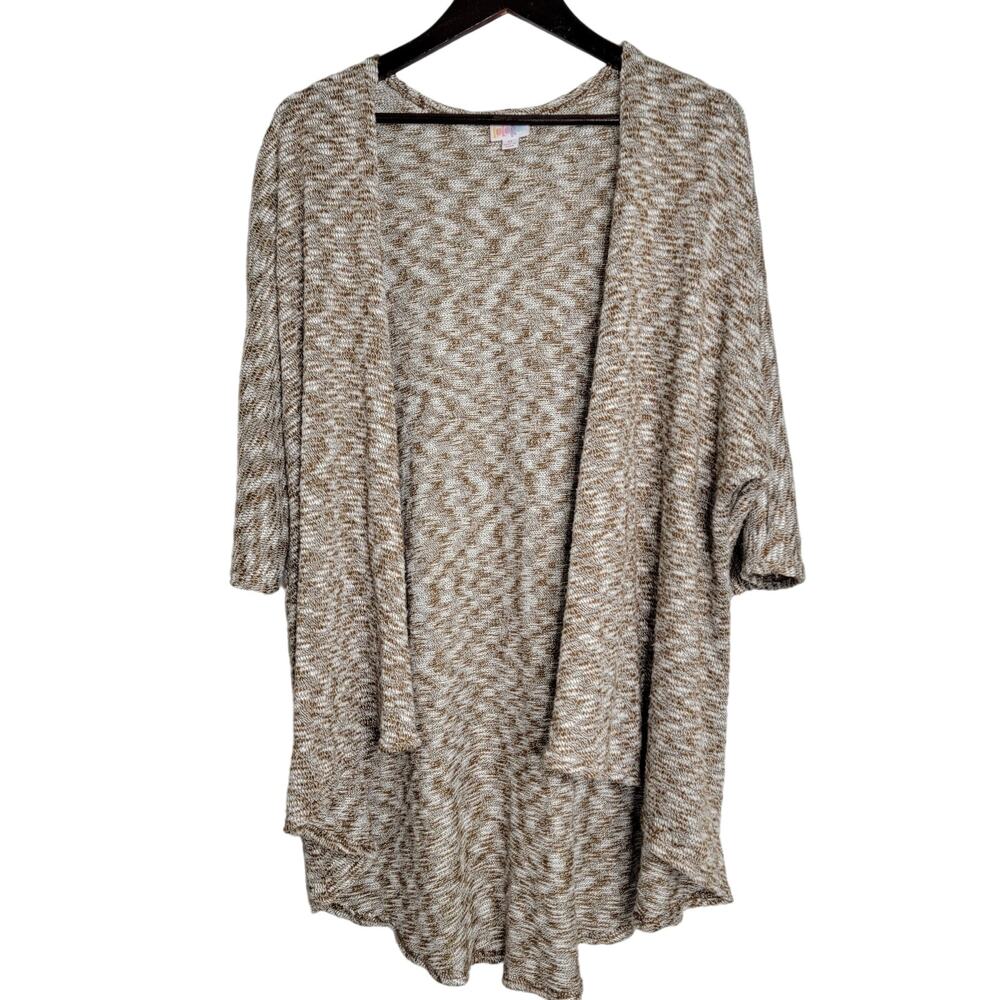 LuLaRoe Lindsay Kimono Cardigan Women's Medium Brown White Open Front NWOT
